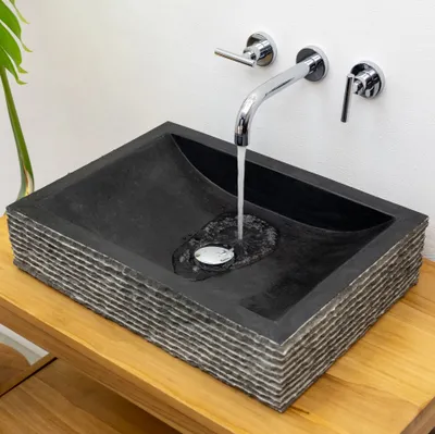 Zdjęcie produktu dla Umywalka z kamienia czarna nablatowa kamienna zlew 52 cm