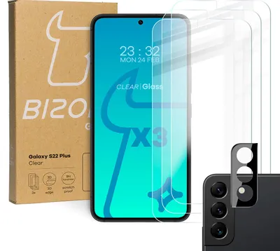 Produktbild von Bizon Glas Klarglas gehärtetes Glas - 3 Stück. + Objektivglas Samsung Galaxy S22 Plus