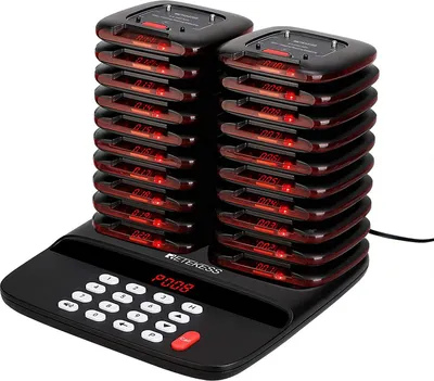 Produktbild von Retekess TD183 Wireless Pager System, 20 Untersetzer Stabil, 30H 300mAh Pager, FSK Langstrecken 800M, Anrufverlaufsanfrage, geeignete für Restaurant Bars Café