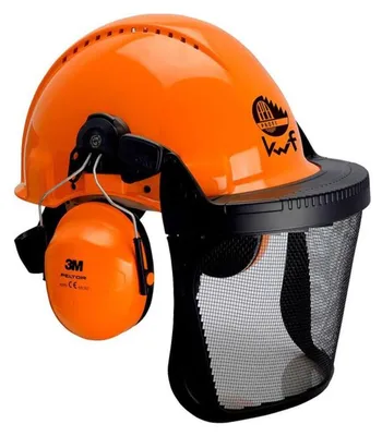 Produktbild von 3M™ Kombination für die Forstwirtschaft, G3000 Schutzhelm in Orange, H31 Kapselgehörschutz, FH1 Halterung und 5C Netzvisier, KWF, G3000MOR31FH15C FPA