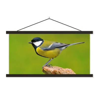 Produktbild von MuchoWow® Textilposter Vogel - Kohlmeise - Tiere - Grün 90x45 cm mit schwarzem Rahmen - Klemmleisten