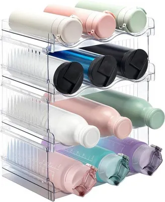Produktbild von Famanu Stapelbare Flaschenhalter 4er-Pack – Flaschenorganizer für Kühlschrank und Küchenschrank – Platz für 12 Flaschen