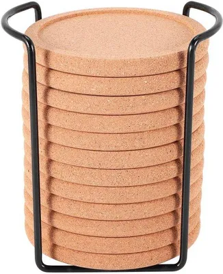 Obrázek produktu pro Podtácky z korku s rustikálním podstavcem, odolné vůči teplu a vodě, 6 kusů