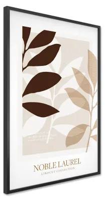 Produktbild von STYLER Wandbild 60x90 cm Laurel Linocut Pflanzenbild Blätter Naturbild Poster Modernes Kunstbild Wanddeko Wohnzimmer Schlafzimmer