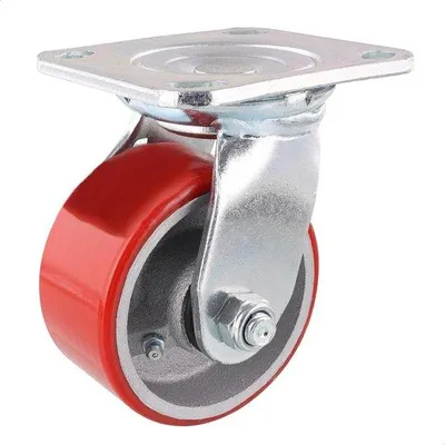 Obrázok produktu pre Oceľový vozík s priemerom 100 mm, výškou 135 mm, v červenej a striebornej farbe, z liatej ocele, nosnosť 230 kg, model 04011601