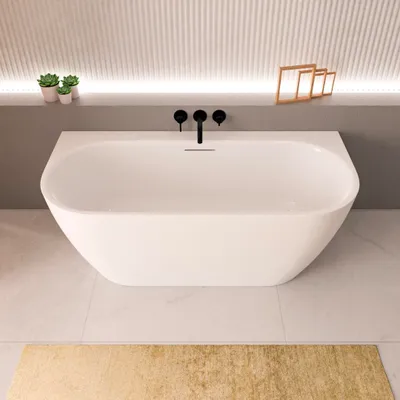 Image de ECOLAM Baignoire autoportante Vigoo Wall Slim 160x75 cm | Baignoire à poser contre un mur | siphon slim | set complet