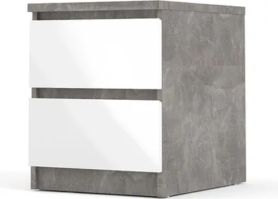 Produktbild von Nada Nachttisch mit 2 Schubladen , beton Nachbildung,weiss hochglanz.