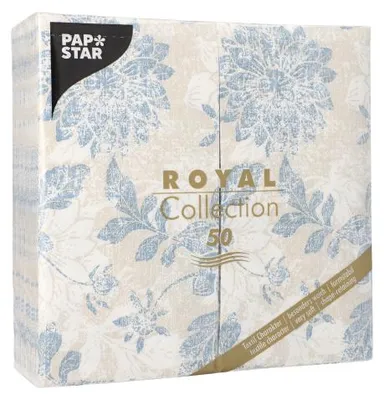 Produktbild von Servietten "ROYAL Collection" 1/8-Falz 40 cm x 40 cm arktikblau "Flowers"