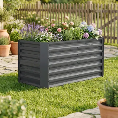 Produktbild von VCM Metall Hochbeet 120x60x57 cm – Rechteckiger Pflanzkasten für Garten & Terrasse – Großes Gartenbeet aus Metall, Pflanzenbeet ohne Boden, Galdo L