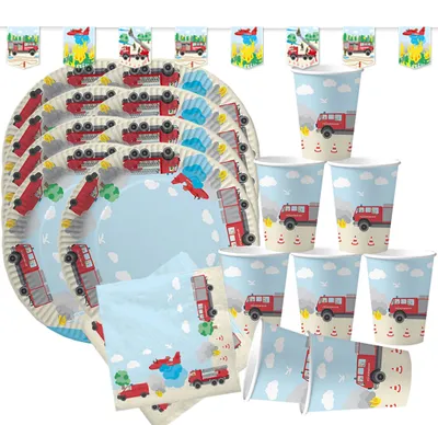 Produktbild von Feuerwehr Party-Set 37-tlg. Kindergeburtstag Party-Zubehör Tisch-Deko