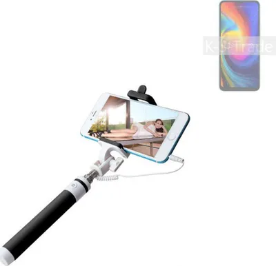 Produktbild von K-S-Trade Selfie Stick kompatibel mit UMIDIGI F3 Selfiestick kabelgebunden Monopod mit Kabel Stab Stange Selfportrait Handheldstick schwarz 1x