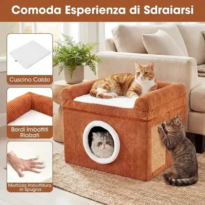 Immagine prodotto di Cuccia per gatti con tappetino in sisal per grattare e base antiscivolo