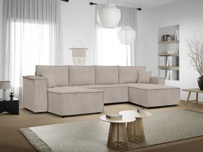 Obrázek produktu pro Rohová sedací souprava Velbloudí tvar U s funkcí spaní Základna lůžka 390 cm Plocha na spaní 340 x 135 cm Pohovka XXL Obývací pokoj Kancelář (Barva: Poso 02 - cappuccino)