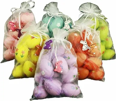Produktbild von HAAC 12 Stück Ostereier Deko Eier Eierset Ostern bunt mit Blumen 2 Hasen 6 cm