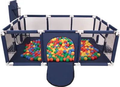 Produktbild von Selonis Laufgitter baby faltbar Groß mit 100 Bälle für bällebad Ø6 cm - Minifußballplatz Baby laufstall Baby laufgitter Kinderzaun - Dunkelblau