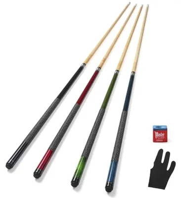 Productafbeelding van PromoHome® Billardset, 4 stuks – 147 cm – Gemaakt van Canadees esdoornhout – 13 mm punt – Professionele 2-delige biljartkeus voor de thuisbar
