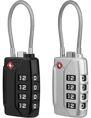 Immagine prodotto di Lucchetti per valigie TSA, confezione da 2 pezzi, con combinazione a 4 cifre, lucchetti di sicurezza, colore argento e nero
