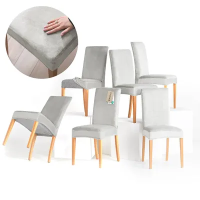 Produktbild von Stuhlhussen Stretch Set schützender Stuhlbezug Universal Stuhlüberzug Hussen 6er Set Grau