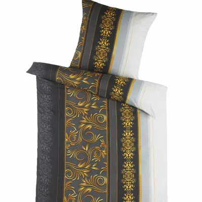 Produktbild von OPTIDREAM Mikrofaser-Bettwäsche Set Grau Gold mit Reißverschluss 155 x 220 Kopfkissen- und Bettbezug