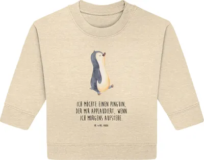 Produktbild von Mr. & Mrs. Panda Organic Baby Pullover Pinguin marschieren 24. - 36. Monat - Natural Raw - Geschenk, Familie, Aufstehen, Unausgeschlafen, Pinguine, Schwester, Bullover