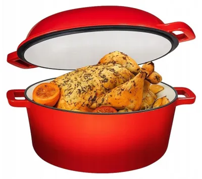 Produktbild von Emaillierte Gusseisen-Bratpfanne 2-in-1 – 26 cm – Rot/Creme – 4,5 l + 1,5 l