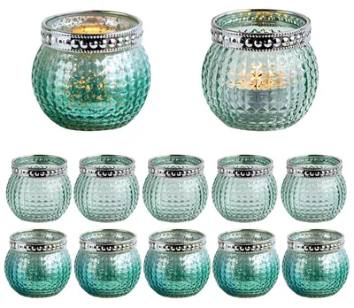 12 Teelichtgläser aus Glas, rund, 6,6 cm Ø, für Tischdekoration