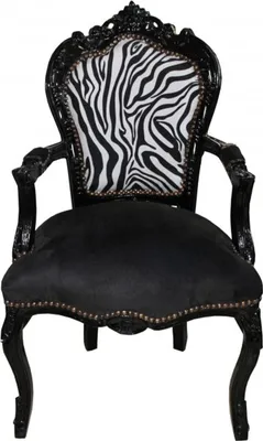 Produktbild von Casa padrino Barock Esszimmer Stuhl Schwarz / Zebra / Schwarz mit Armlehnen - Möbel Antik