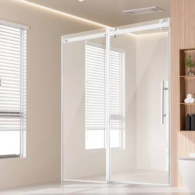 Produktbild von SucceBuy rahmenlose Duschtür, 58-59" B x 75" H, Schiebeglas mit 5/16" klarem gehärtetem Glas, NANO schmutzabweisend, wasserdicht, bruchsicher, Chrom