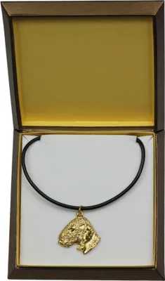 Produktbild von Bedlington Terrier, Rothbury Terrier - Hundehalsband in Geschenkbox, vergoldeter Anhänger für Hundefans, auffälliger Schmuck von Art-Dog
