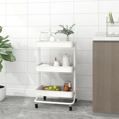 Produktbild von Möbel Küchenwagen 3 Etagen Weiß 42x35x85 cm Eisen und ABS - Servierwagen &39070