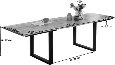 A dining table with dimensions indicated by text overlays.