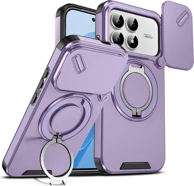 Immagine prodotto di Custodia a doppio strato per Xiaomi Poco F8 Pro/Redmi K90, con copertura scorrevole per la fotocamera e supporto magnetico ad anello Viola