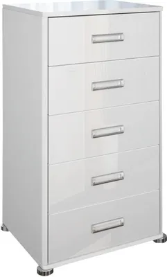Produktbild von Kommode Weiß Hochglanz – 5 Schubladen – Modern – 98x55x45 cm – Stauraum für Schlafzimmer Flur Wohnzimmer