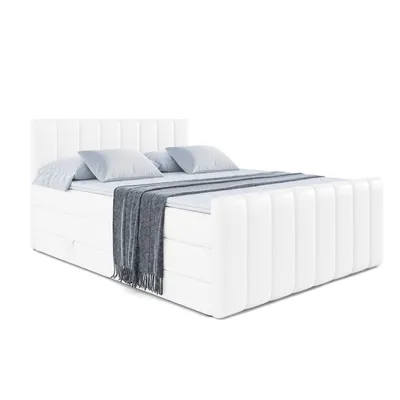 Produktbild von ALTDECOR Boxspringbett mit Fußteil, 2 Matratzen und Topper - 180x200 cm - OTTA-Z KING - Weiß Kunstleder - Polsterbett mit, H3- und H4- Matratzen, Bettkasten und Lattenrost, Bett mit Stauraum