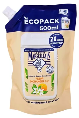 Produktbild von Le Petit Marseillais Duschgel mit Orangenblüten - 500 ml Nachfüllpack für erfrischende Pflege
