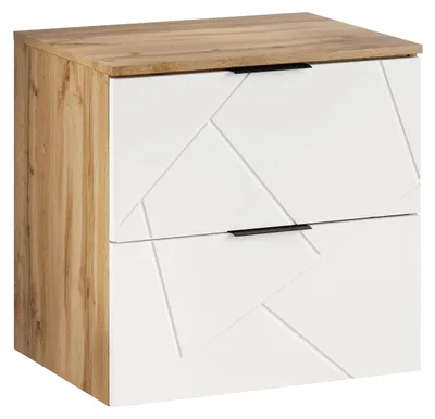 Produktbild von Badplaats Waschbeckenunterschrank Manello 60 x 46 x 58 cm – Eiche mit Matt Weiß – Hängender Waschtischunterschrank mit 2 Schubladen