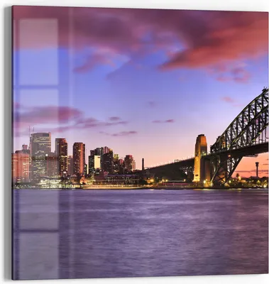 Produktbild von DEQORI Glasbild Echtglas 30x30 cm 'Sydneys Panorama' Wandbild Bild modern Deko