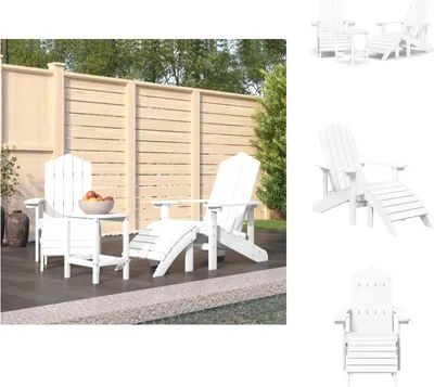 Obrázek produktu pro vidaXL Adirondack zahradní židle s taburetem a stolem HDPE bílá - Zahradní židle