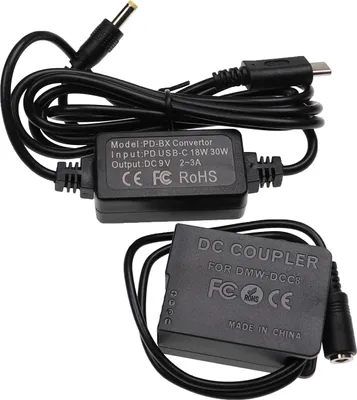 Produktbild von vhbw USB Netzteil kompatibel mit Panasonic Lumix DMC-FZ1000, DMC-FZ200, DMC-FZ2000 Kamera, Digitalkamera + DC Kuppler (Ersatz für DMW-DCC8), 2m