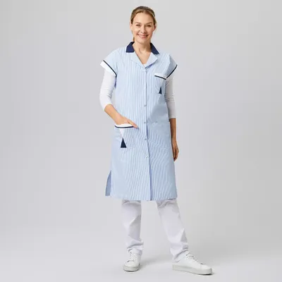 Produktbild von Damen Kittel, blau gestreift, Gr. 3XL : 3XL : blau gestreift : 65% Polyester 35% Baumwolle