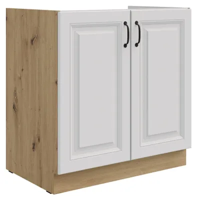 Produktbild von Spülenschrank 80 cm Stilo Weiss + Eiche Artisan Küchenzeile Küchenblock Küche