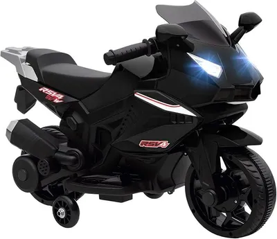Immagine prodotto di Moto elettrica per bambini, adatta a bambini dai 1,5 ai 3 anni, colore nero. Include: moto elettrica, musica, clacson, fari, moto elettrica per bambini, con due ruote di supporto