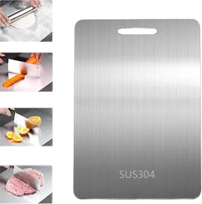 Image de Planche à découper en acier inoxydable. 34 x 23 cm, acier inoxydable 304, réversible, sans BPA, antibactérienne, durable, adaptée à la viande et aux légumes.