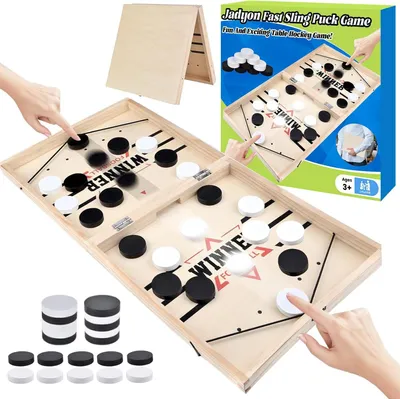Imagen del producto de Juego de hockey de mesa, 2 en 1, con deslizador, 20 piezas, plegable, para niños y adultos