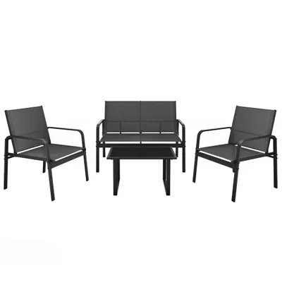 Image de Ensemble de meubles de jardin Mondeer 4 pièces, salon avec accoudoirs et table en verre, résistant aux intempéries pour balcon ou terrasse, noir