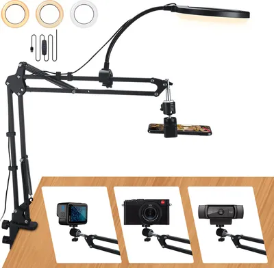 Produktbild von Ringlicht mit Stativ, Handy Stativ mit Ringlicht, Flexibles Overhead Stativ Handy, LED Ringlicht Handy, für Inhaltserstellung, Live-Stream und Tiktok