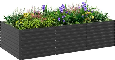 Image de Outsunny Jardiniššre extšŠrieure, jardiniššre suršŠlevšŠe galvanisšŠe, carršŠ potager de jardin rectangulaire avec bordure de sšŠcuritšŠ et fond ouvert, pour fleurs, herbes et lšŠgumes, 240 x 120 x 60 cm, gris