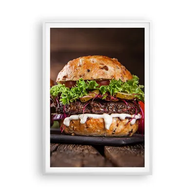 Produktbild von Gerahmtes Poster - Weißer Rahmen - Amerikaner Hamburger Essen Barbecue - 70x100 cm - Wand Bild - Wanddeko - Wandbilder - Wandposter - Bilderrahmen - Bilder - Kunstdruck - Wandbild - P2WPA70x100-2869