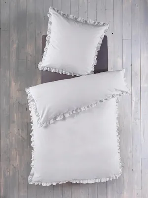 Produktbild von Dreamhome  Renforcé Baumwolle Bettwäsche Rüschen 135x200 Vintage shabby chic Uni Farben mit Reißverschluß Kissenbezug 80x80, Farbe:Grau