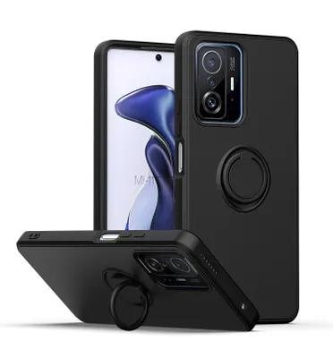 Obrázek produktu pro Xiaomi 11T Pro Pouzdro, s prstencovým držákem a stojánkem, odolné proti poškrábání, měkký silikon pouzdro pro Xiaomi 11T / Xiaomi 11T Pro černé